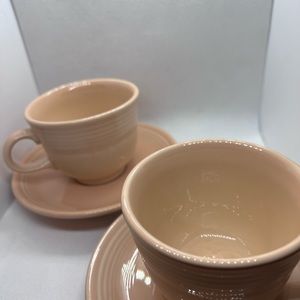 Set of two Fiestaware Apricot colored tea cups and saucers